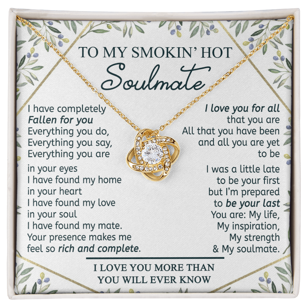 To My Smokin' Hot Soulmate Necklace From Husband, Jewelry Gifts For Women, My Wife Fallen For You Love Knot Pendant Gift For Soulmate, Personalized Gift Necklace for Future Wife Soulmate Gift
