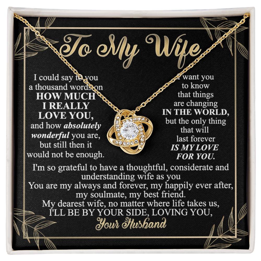 Wife Necklace Gift From Husband To My Wife Love Knot Pendant Valentines Day Anniversary Jewelry with Message Card and Gift Box Gift for Wife, Jewelry Gift For Women, Necklace Gift Set for Wife