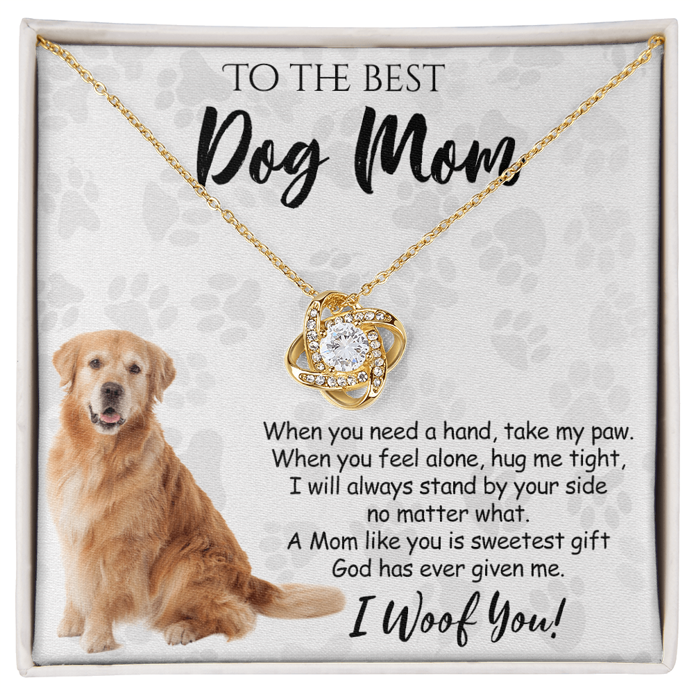 To The Best Golden Retriever Dog Mom Love Knot Necklace Mother's Day, I Woof You Quote Gift Card, Message Card Jewelry For Women, Mom Dog Lovers Golden Retriever Gift Necklace I Woof You Necklace