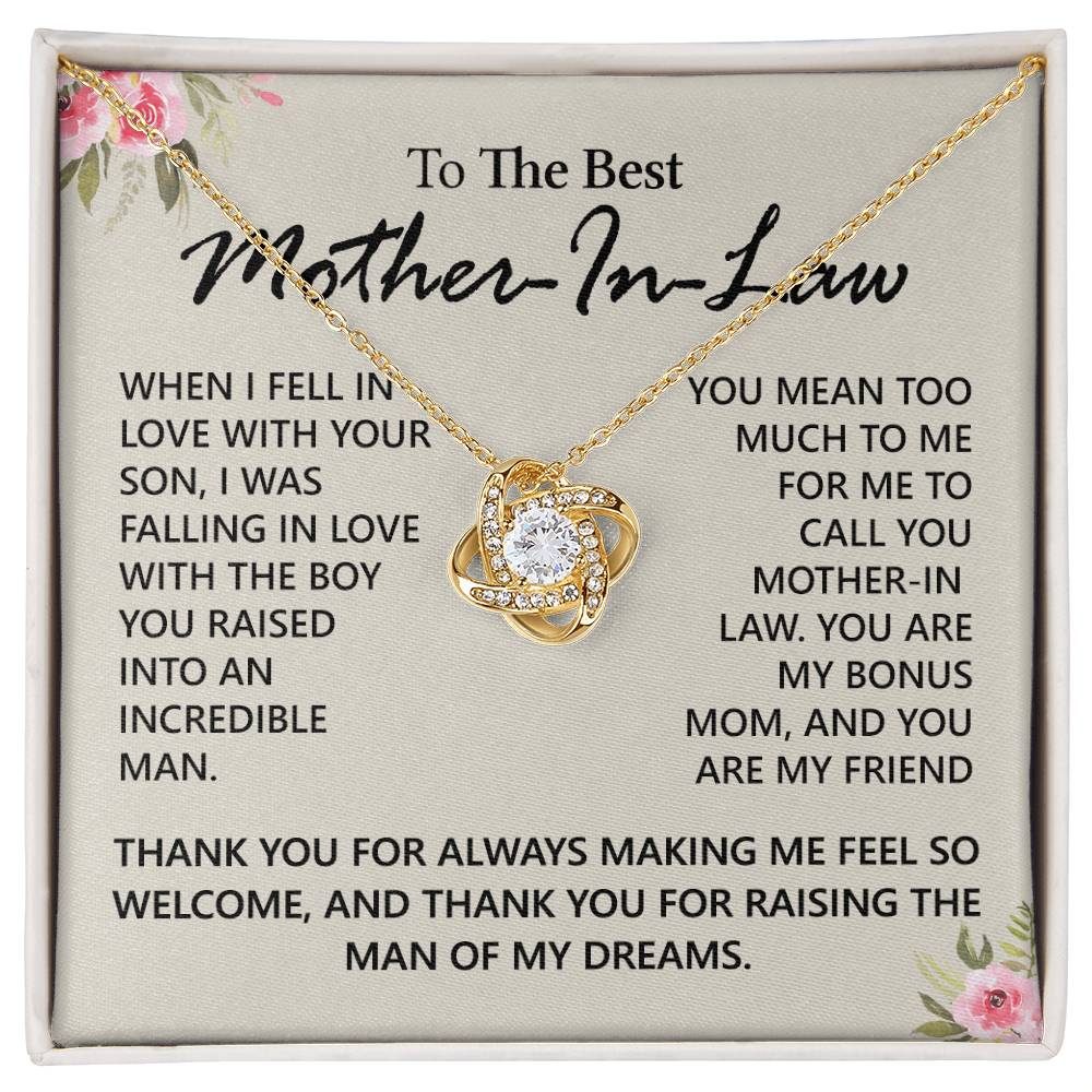 To My Mother in Law Love Knot Necklace From Daughter, Pendant Gift for Mother's Day Birthday Gift Boyfriend's Mom, Mother In Law On You Wedding Necklace Gift For Mother In Law, Gift For Bonus Mom