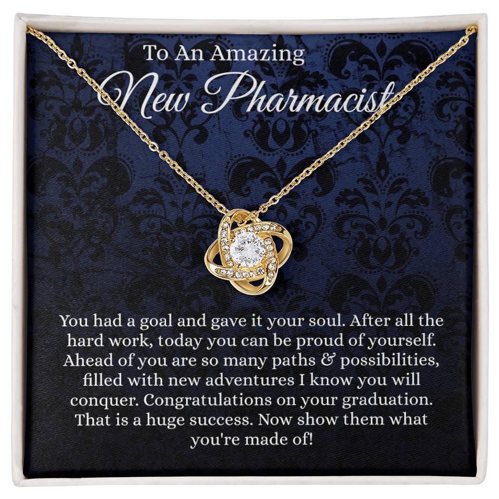 To An Amazing Pharmacist Love Knot Necklace From Mom, Pharmacist Graduation Gift Necklace, Grad Gift Knot Pendant For New Pharmacist, Graduation Jewelry Gift For Her, Girl, PharmD, Doctorate Gift