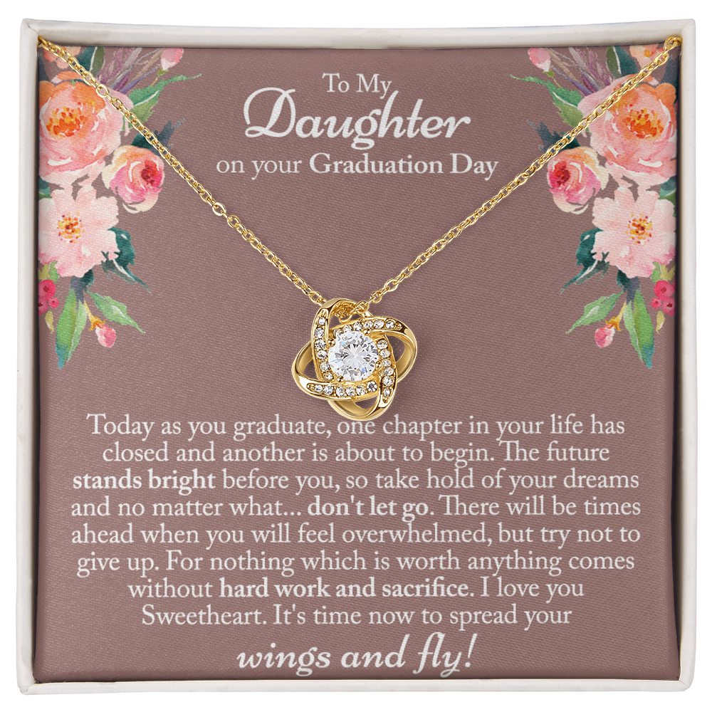 Graduation Day Gift Necklace, To My Daughter Love Knot Necklace From Mom Or Dad, Mother And Daughter Jewelry Gift For Girls, Little Girl Love Knot Pendant, Daughter On Your Graduation Day Necklace