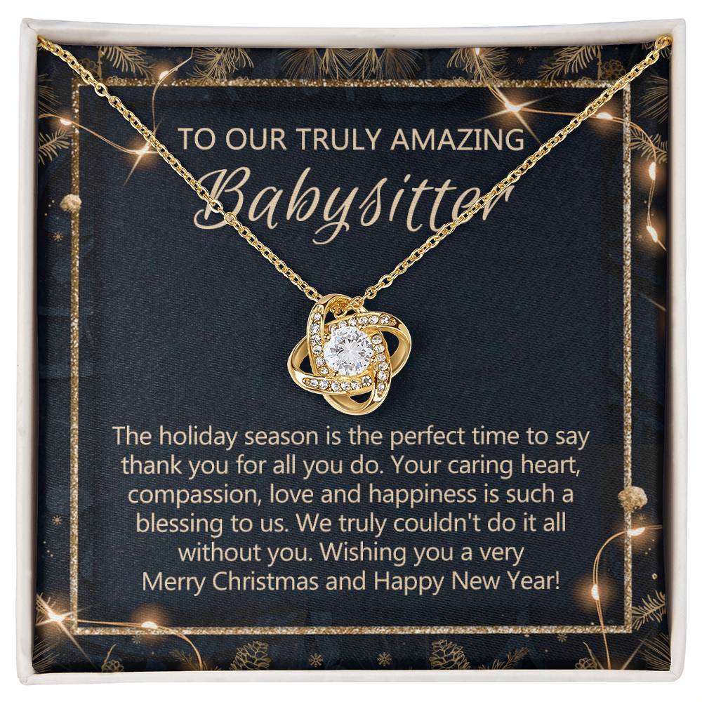 To Our Truly Amazing Babysitter Necklace Gift On Christmas, Babysitter Gift Necklace, Christmas Babysitter Love Knot Necklace Gift from Family, Merry Christmas Day Babysitter Necklace Gift for Women