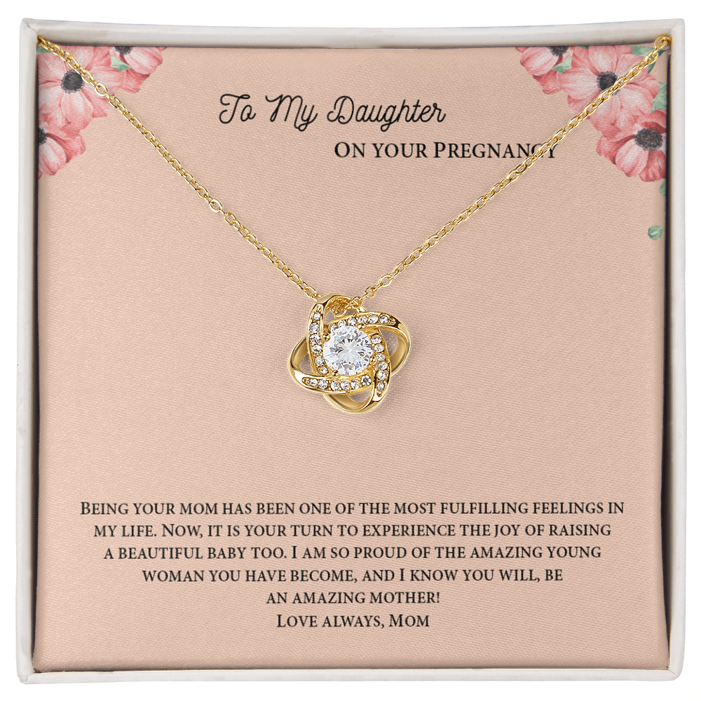 To My Daughter On Your Pregnancy Love Knot Necklace From Mom, Pregnancy Daughter Gift Necklace, Mother To Daughter Pendant Gift From Mom, Little Girl Necklace Love Knot Jewelry Gift For Girls