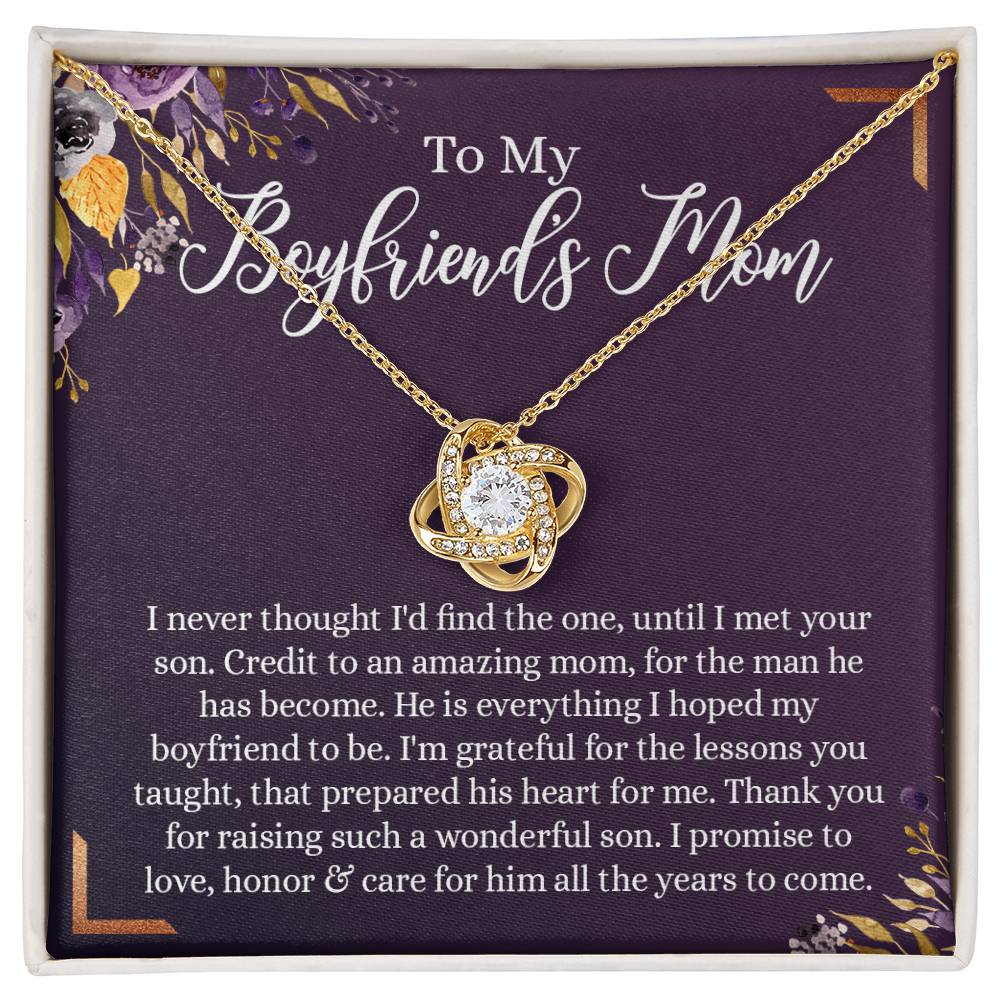 To My Boyfriend's Mom Necklace, Thank You For Raising Man Necklace Gift For Her, Gift To Boyfriend's Mom On Mothers Day Birthday, Christmas, Love Knot Gift for Bf Mom, Jewelry For Women Girlfriend's