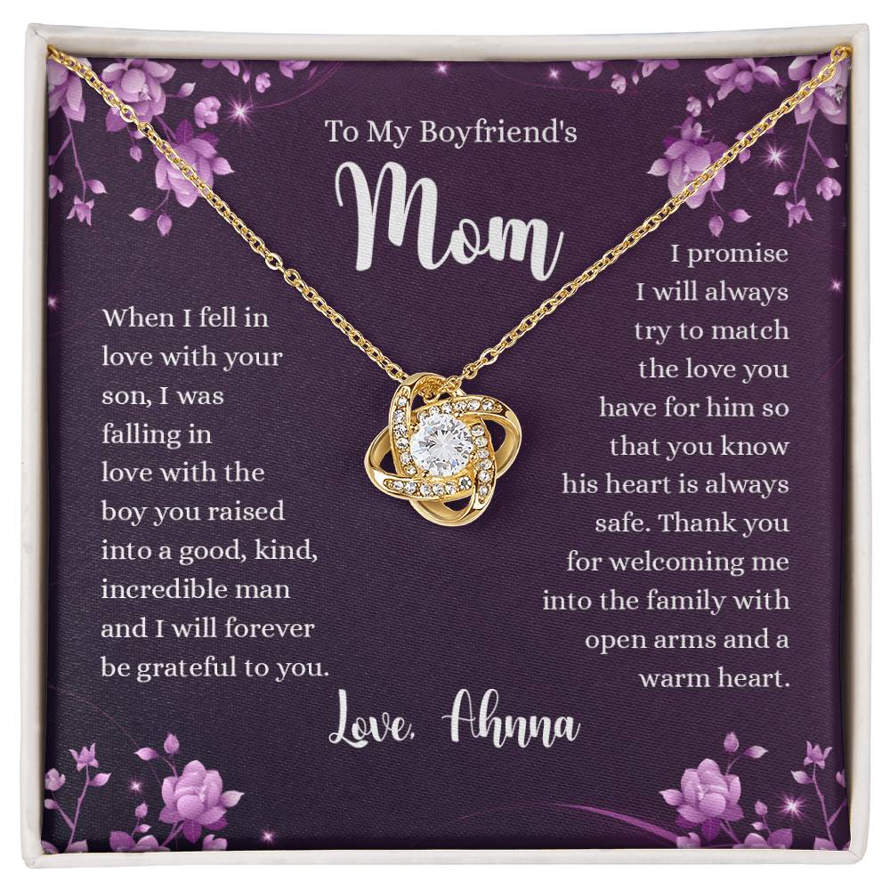 To My Boyfriend's Mom Necklace From Girlfriends, Gifts For Boyfriends Mom Love Knot Necklace Gift For Her, Boyfriend's Mom Necklace On Anniversary, Mother's Day, Presents for Mom Necklace for Women