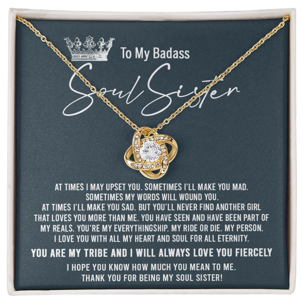 To My Badass Soul Sister Necklace From Sister, Brother, Thank You for Being My Badass Sister Love Knot Necklace - Unique Badass Sister Gift Necklace Friendship Sister Jewelry Gift For Women Gift Box