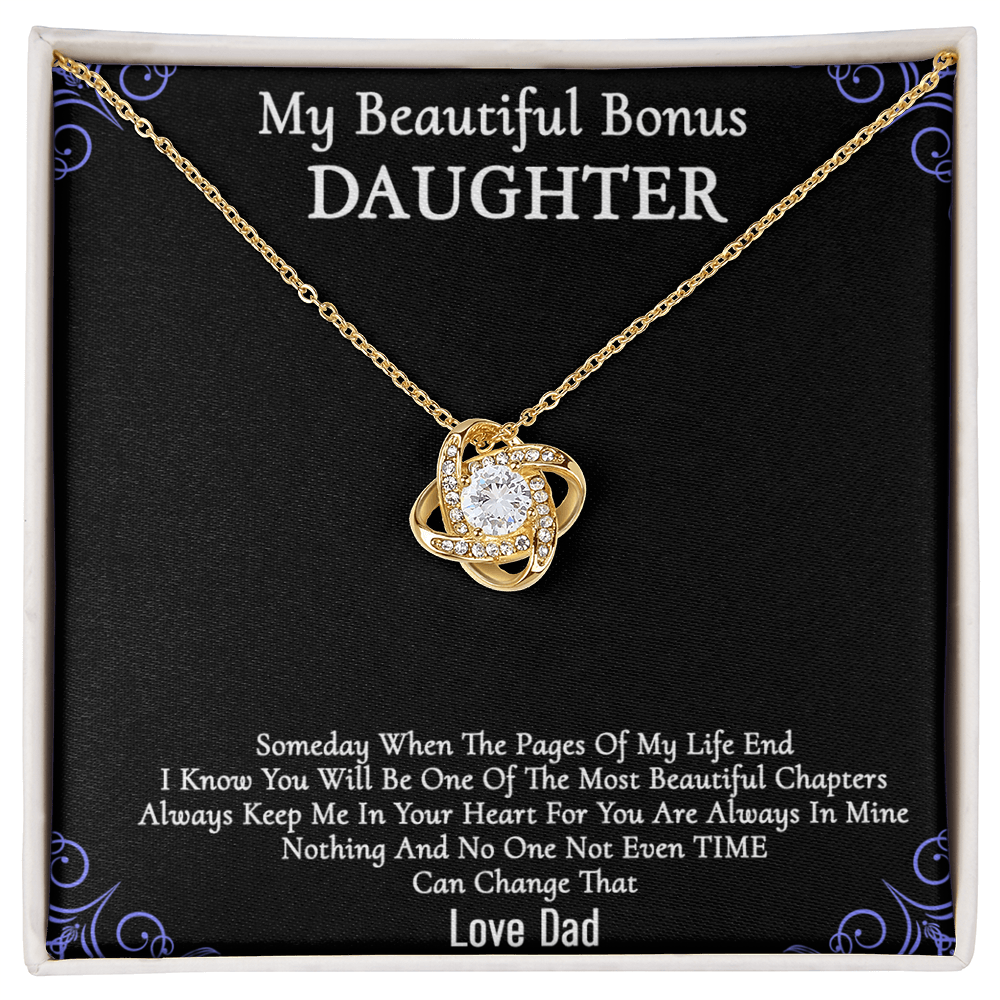 To My Beautiful Bonus Daughter Gift Necklace From Parent to Daughter Gift Necklace Pendant, Bonus Daughter Love Knot With Message Card & Gift Box On Birthday Christmas Anniversary Graduation Gift