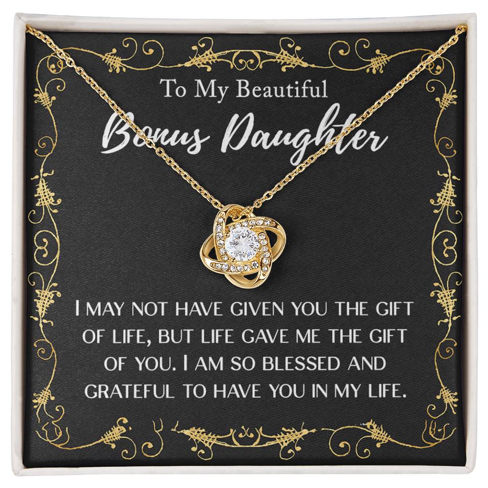 Personalized Gift Necklace For Daughter - To My Beautiful Bonus Daughter Love Knot Necklace From Mom And Dad, Step daughter Gift Necklace, Pendant Jewelry Gift For Girls, Little Girls