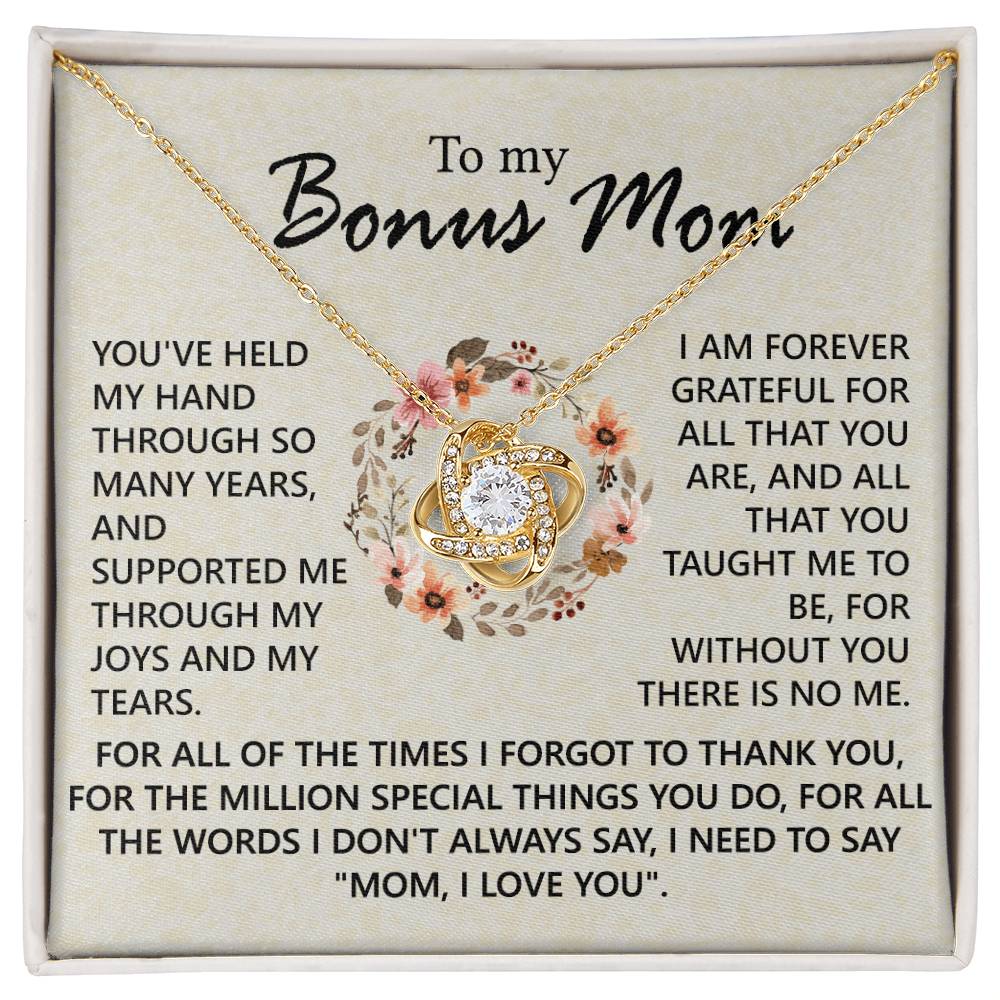 To My Bonus Mom Necklace From Bonus Son, Jewelry For Mom, Mother And Son Gift Necklace, Bonus Mom Love Knot Necklace Gift On Mother's Day, Anniversary, Birthday Gift, I Love You Necklace For Her
