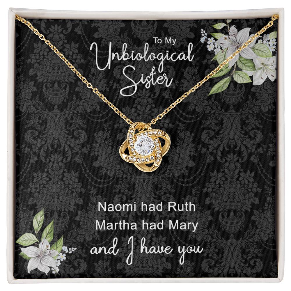 To My Unbiological Sister Love Knot Necklace From Sister, Bonus Sister Gift Necklace, Sister-in-Law Gift Pendant, Love Knot Jewelry For Unbiological Sister, Step Sister Soul Sister Martha Had Mary