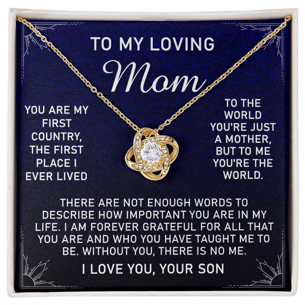 Loving Mom Gift Necklace, Mother's Day Jewelry Gift For Mom, To My Loving Mom Love Knot Necklace Gift for Mom, Birthday Gift Anniversary Mother And Son Gift Pendant, To My Mom Necklace from Son