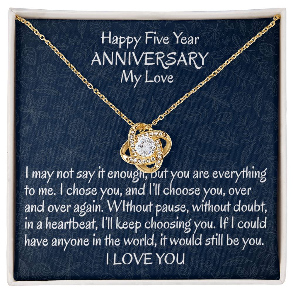 5 Year Gift Anniversary Necklace, To My Wife Necklace From Husband, Wife Love Knot Necklace From Men, Jewelry Gift For Women, Happy Five Year Gift Necklace, Soulmate Gift Love Knot Pendant My Love