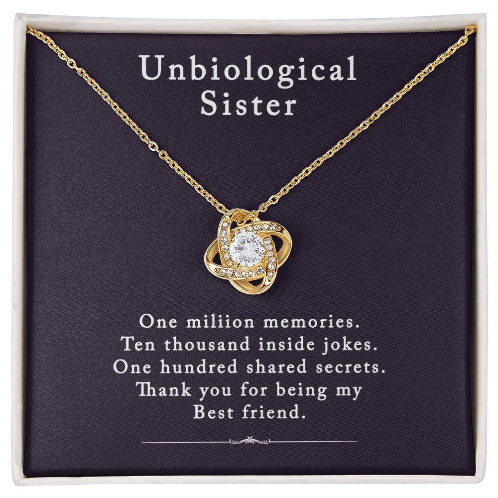 Unbiological Sister Love Knot Necklace, Bonus Sister Gift Necklace, Sister in Law Love Knot Pendant From Brother Sterling Silver Rhinestone Knot Necklace for Sister Birthday Gifts from Sister