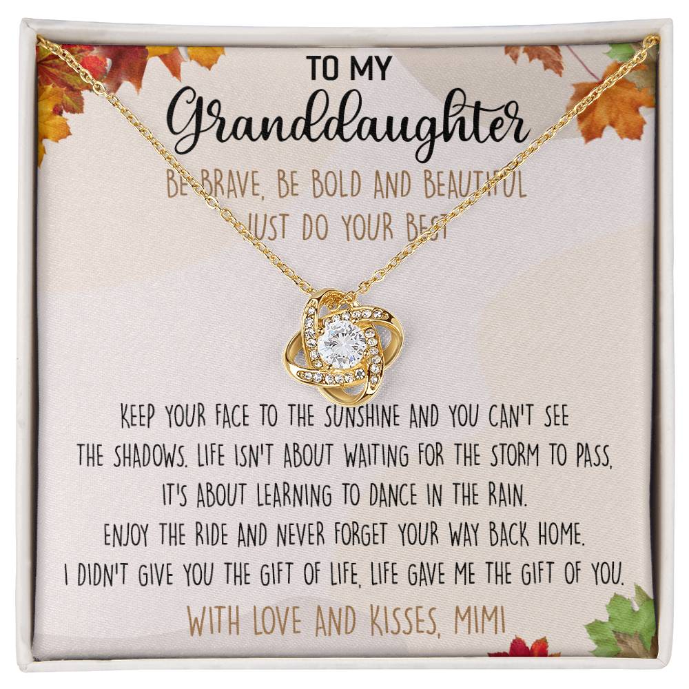 Love Knot Necklace For Granddauhter - To My Granddaughter Necklace From Grandma, Granddaughter Gift Necklace Mimi To Granddaughter Be Brave, Be Bold And Beautiful Necklace With Love And Kisses