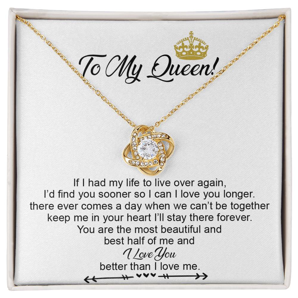To My Crowned Queen Love Knot Necklace Gift, Birthday Valentine Day Necklace From Boyfriend, Husband, Girlfriend Gift Necklace - Jewelry Gift For Girls, Love Knot Pendant Gift For Girlfriend Soulmate