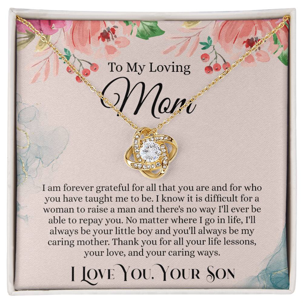 Loving Mom Gift Necklace, Mother's Day Necklace Gift For Mom, To My Loving Mom Love Knot Necklace Gift for Mom, Gift Anniversary Mother And Son Gift Pendant, Jewelry Gift For Women, Mom From Son