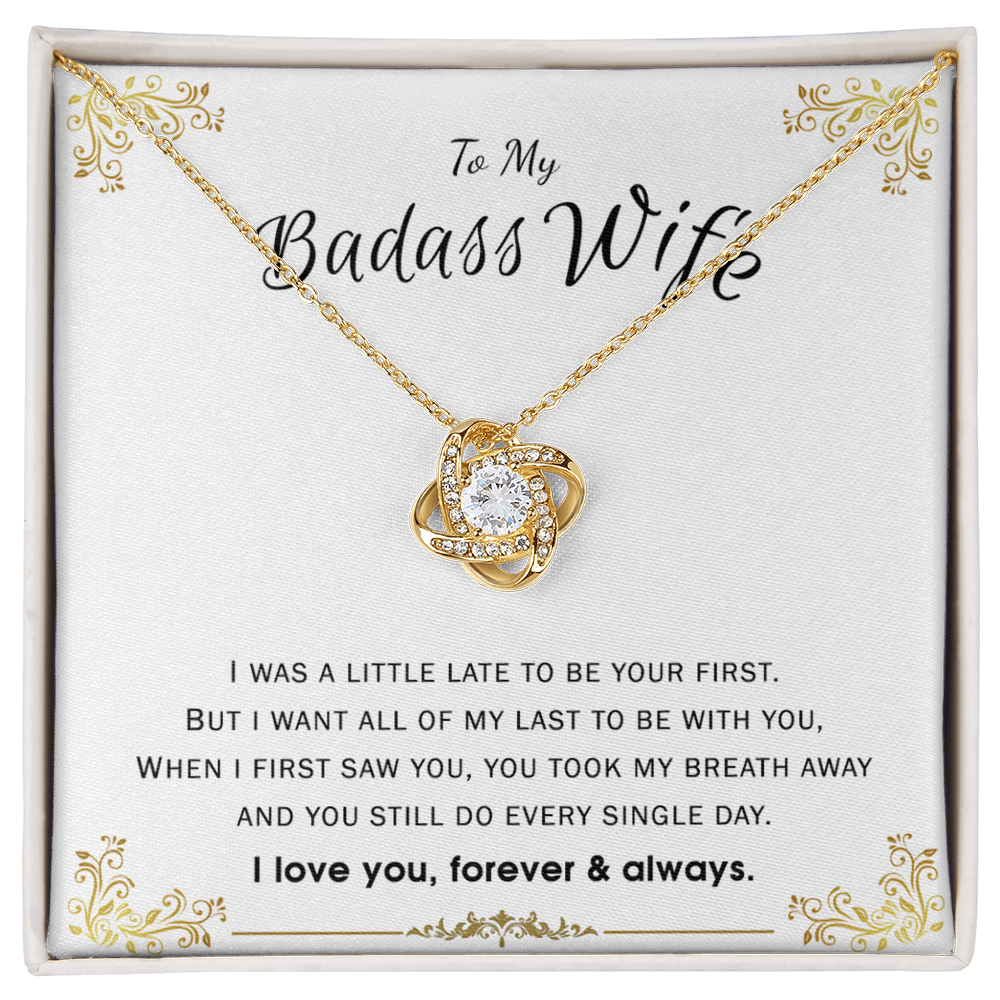 To My Badass Wife Necklace Love Knot Necklace From Husband, Jewelry Gift for Women, Her On Valentines Day, Badass Wife Gift Necklace, Husband To Wife Love Knot Pendant, Love Knot To Wife I Love You