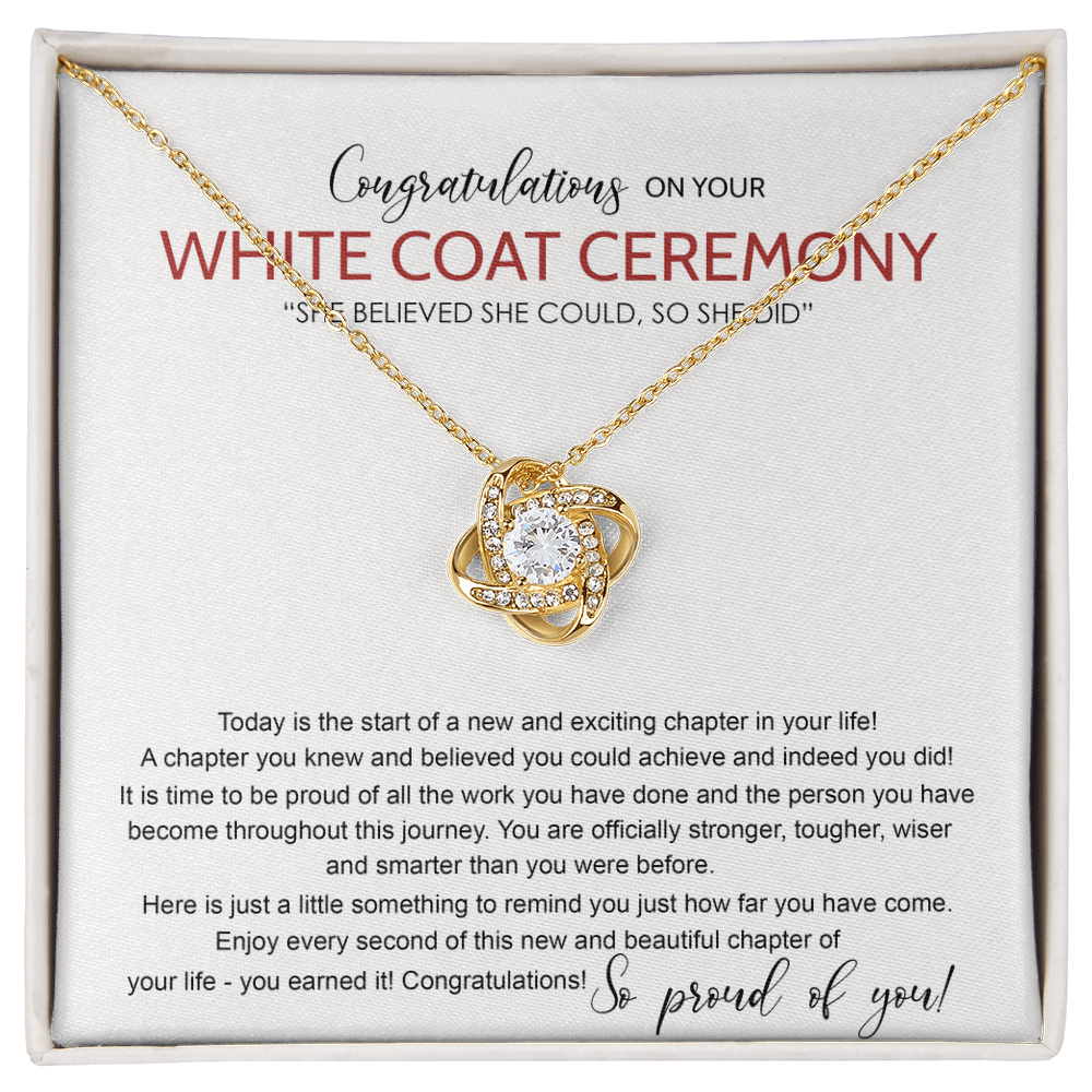 White Coat Ceremony Love Knot Necklace Gift Chiropractor White Coat Necklace Gift For Ceremony, New Doctor Gift Necklace On Congrats Graduation, Senior, Grad Gift For Daughter, Granddaughter, Sister