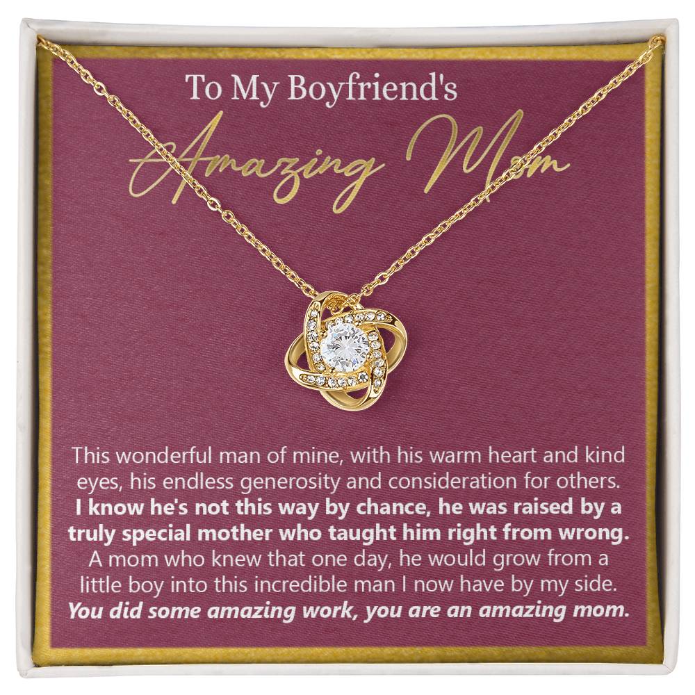 To My Boyfriends Mom Necklace From Girlfriends Mom, Love Knot Necklace Gifts For Boyfriends Mom, Boyfriends Amazing Mom Necklace Gift On Birthday Gift Mothers Day Presents For Mom Necklace For Women