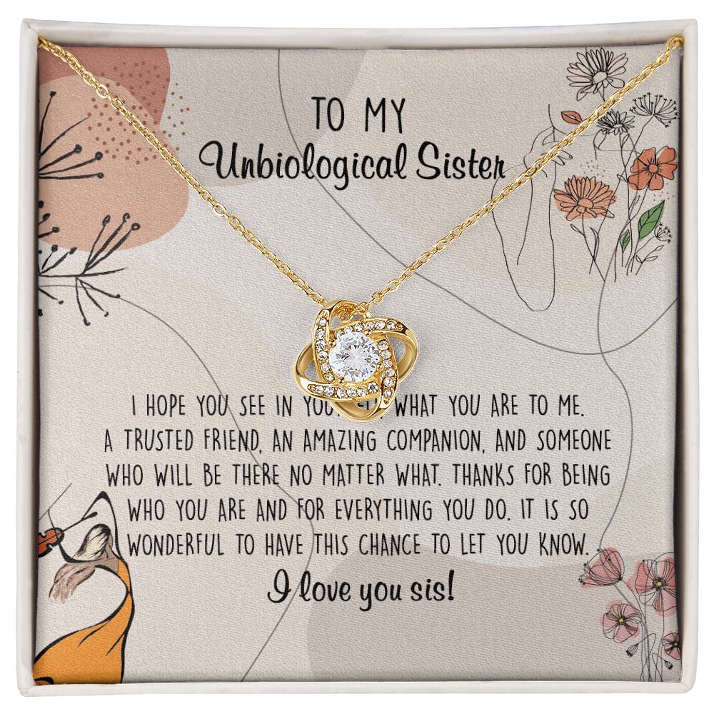 To My Unbiological Sister Love Knot Necklace From Sister, I Love You Sister Gift Necklaces, Sister-in-Law Gift Pendant, Love Knot Jewelry Gift For Sister From Brother And Unbiological Sister Necklace