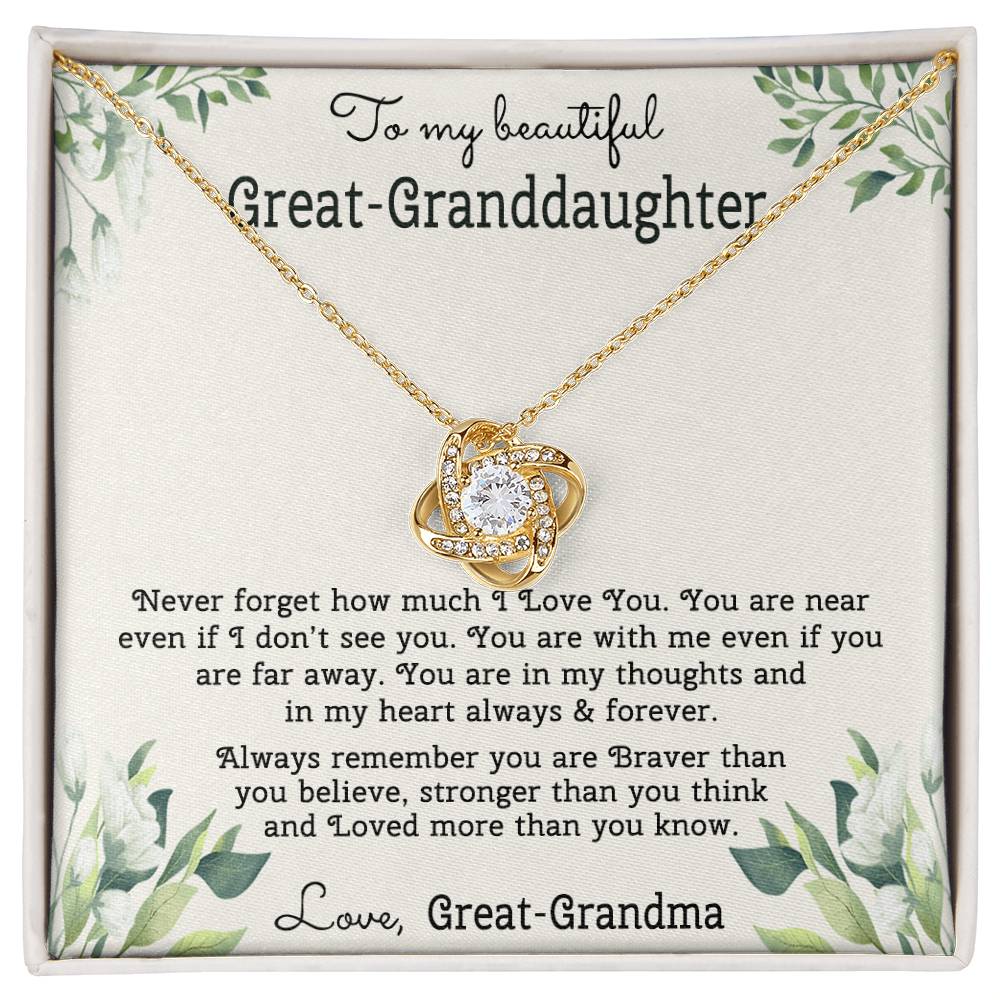 To My Beautiful Great Grnddaughter Necklace From Great Grandma Love Knot Necklace For Granddaughter, Never Forget Necklace For Granddaughter, Our Granddaughter Jewelry Gift For Girls, Littler Girl
