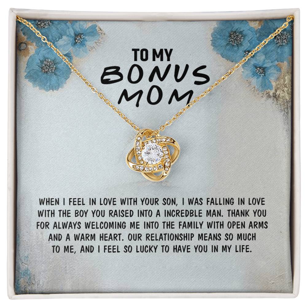 To My Bonus Mom Necklace From Bonus Son, Bonus Mom Gift Necklace, Mother And Son Necklace Gift For Her, Bonus Mother Necklace On Mothers Day, Birthday Gift Anniversary, Bonus Mom Love Knot Necklace