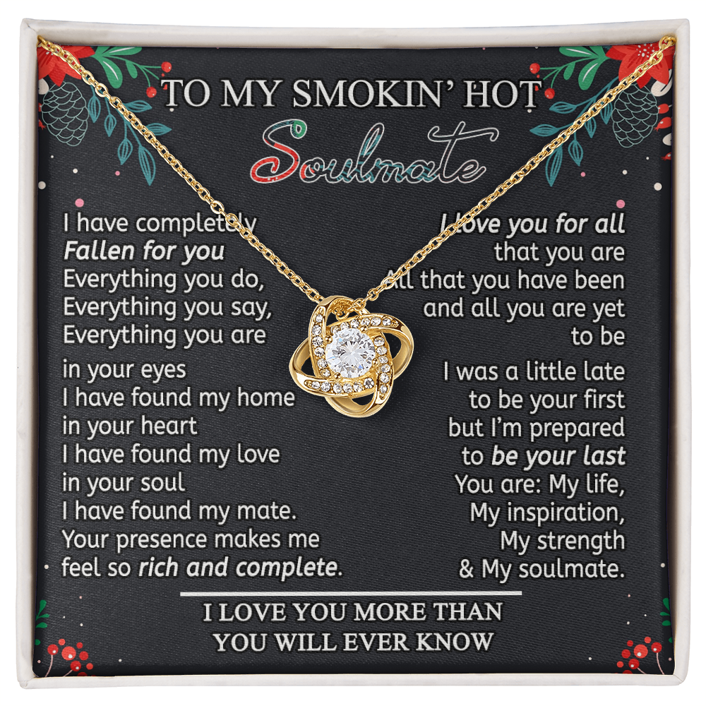 Stainless Steel Cubic Zirconia Love Knot Necklace To My Smokin' Hot Soulmate Birthday Christmas Jewelry Romantic Necklace For Wife with Message Card Box Personalized Gift Necklace For Soulmate
