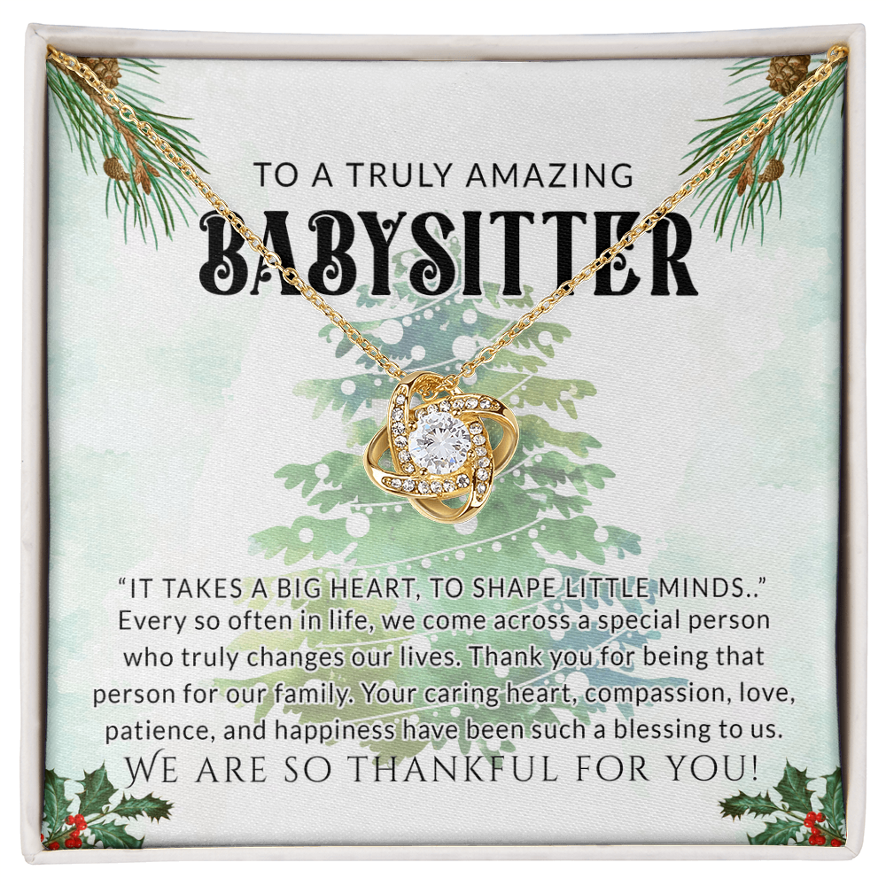 Babysitter Gift Necklace, To A Truly Amazing Babysitter Love Knot Necklace From Family, Thankful For You Gift Necklace, Christmas Babysitter Gift, Appreciation Gift for Babysitter Love Knot Pendant