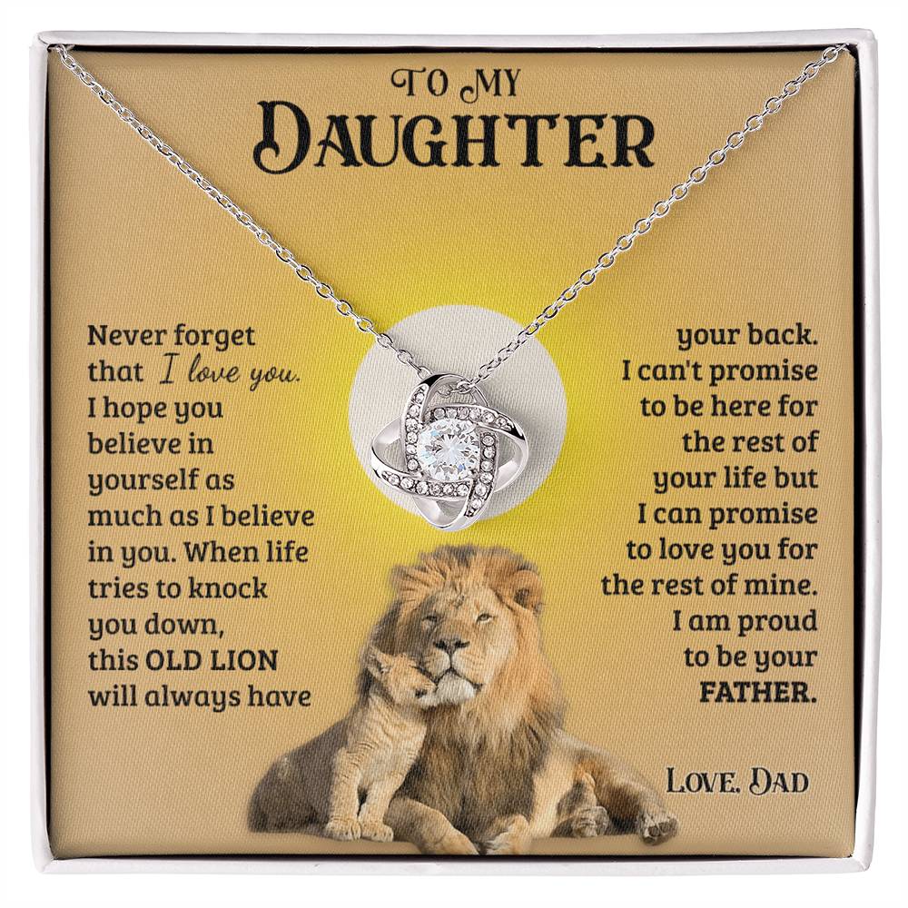 Daughter Gifts From Dad, To My Daughter Lion Dad And Daughter Necklace, Love Knot Necklace Birthday Gift for Daughter From Dad, Christmas Graduation Gift Jewelry Gift For Girls Little Girl Necklace