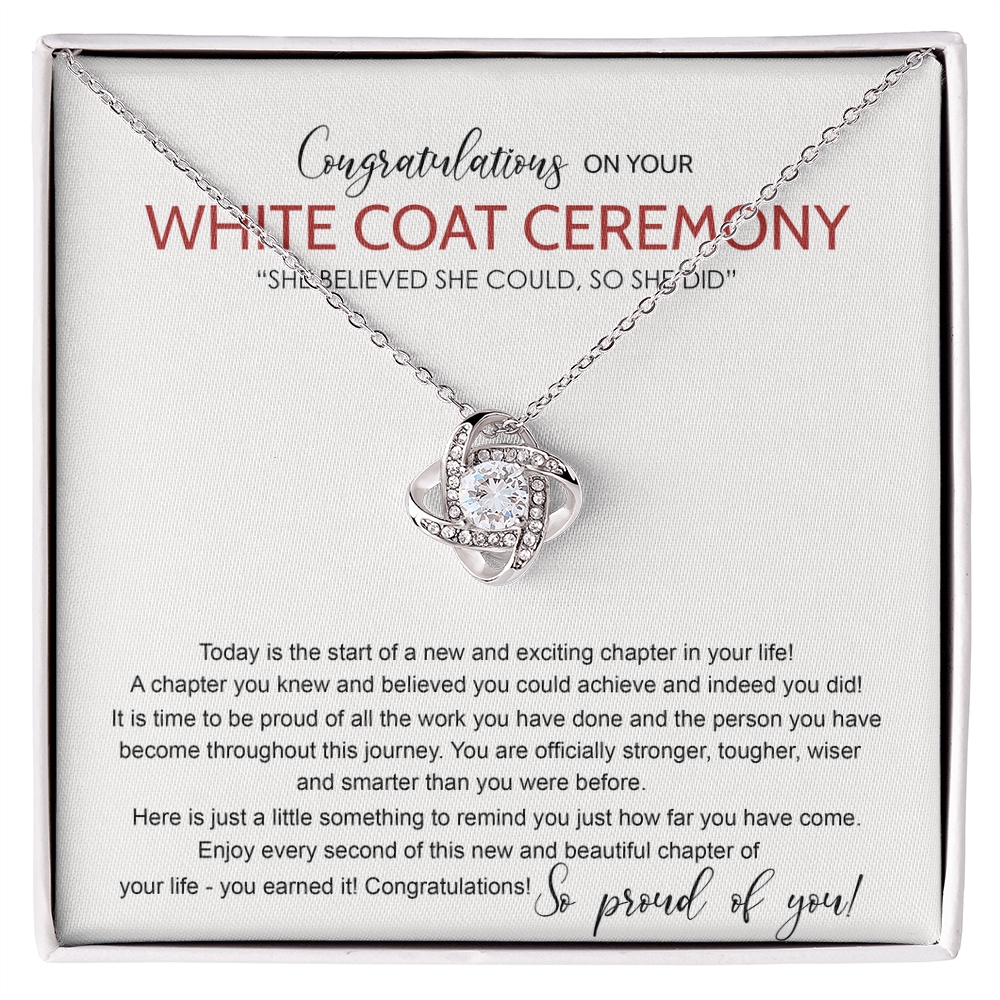 White Coat Ceremony Love Knot Necklace Gift Chiropractor White Coat Necklace Gift For Ceremony, New Doctor Gift Necklace On Congrats Graduation, Senior, Grad Gift For Daughter, Granddaughter, Sister