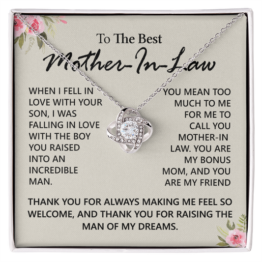 To My Mother in Law Love Knot Necklace From Daughter, Pendant Gift for Mother's Day Birthday Gift Boyfriend's Mom, Mother In Law On You Wedding Necklace Gift For Mother In Law, Gift For Bonus Mom