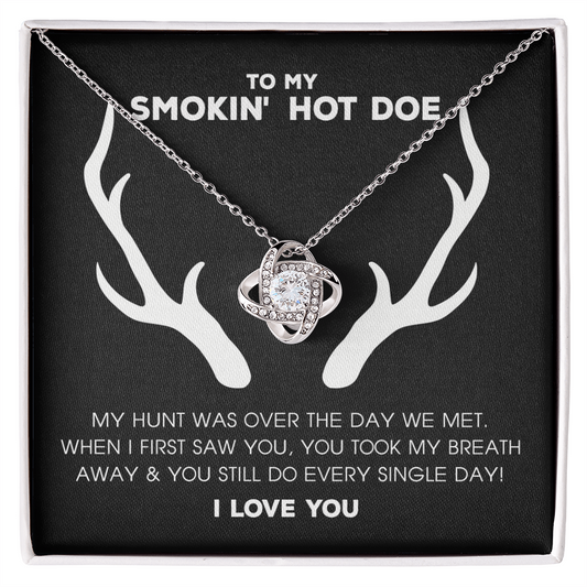 To My Smokin' Hot Doe Necklace From Husband, Jewelry Gifts For Women, My Wife Love Knot Pendant Gift For Soulmate, Personalized Gift Necklace for Smokin Hot Doe Future Wife Soulmate Girlfriend