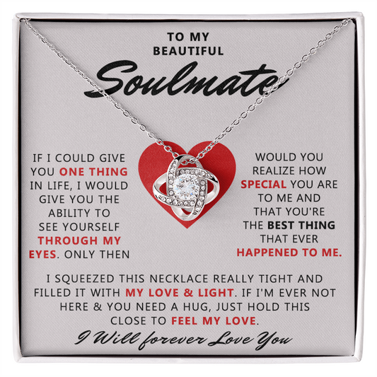 To My Beautiful Soulmate Necklace From Husband, Boyfriend, Anniversary For Wife Necklace, Jewelry Gift For Wife, Soulmate Gift Necklace for Her Romantic, Girlfriend Gifts Necklace Message Card
