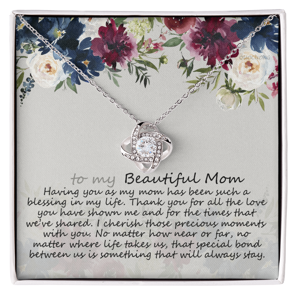 To My Mom Necklace From Daughter, Mother's Day Necklace Gift For Her, Beautiful Mom Love Knot Necklace Gift For Mom Boyfriend's Mom, Bonus Mom On Mothers Day, Anniversary, Birthday, Jewelry For Mom