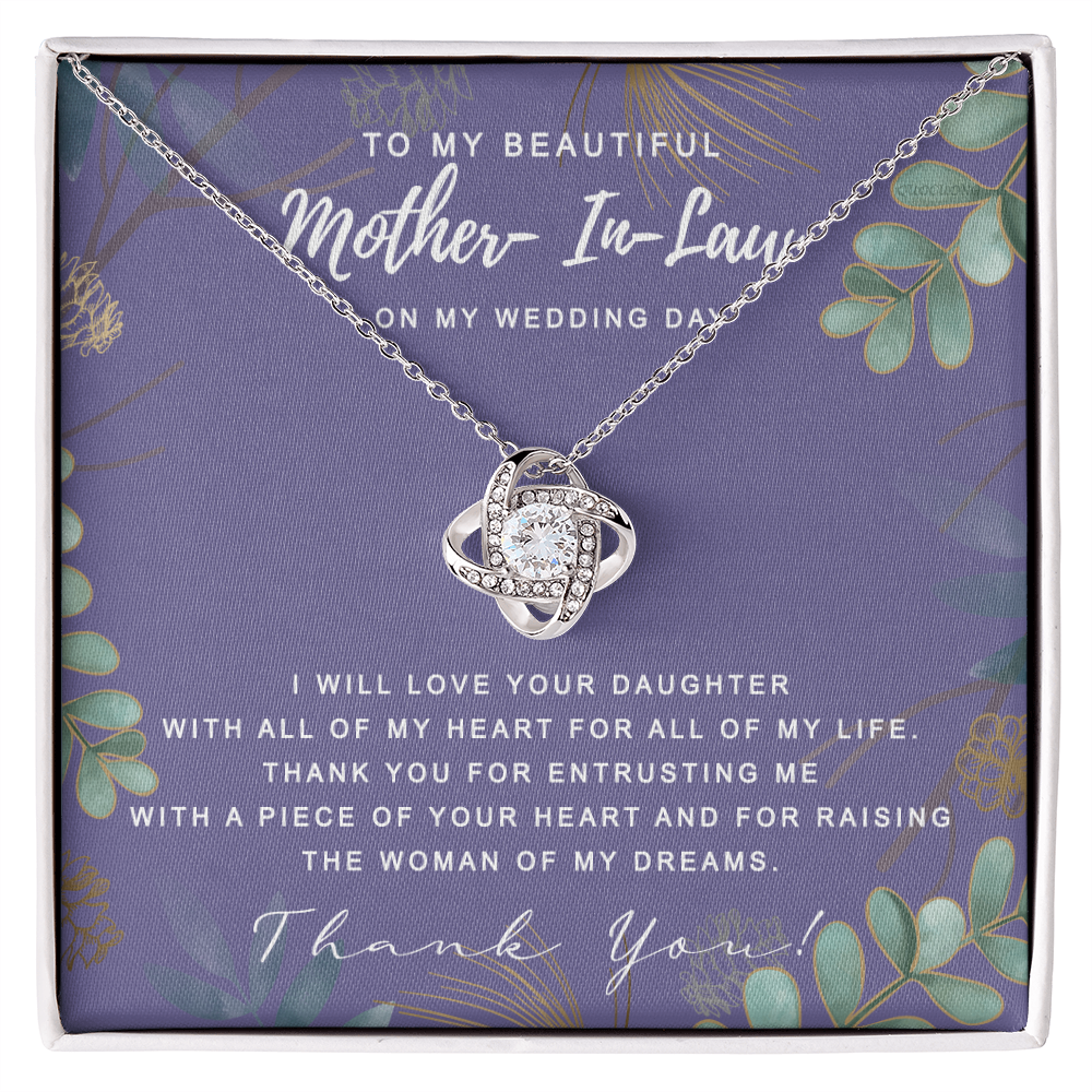 Wedding Day Necklace Gift For Mother In Law, To My Beautiful Mother In Law Love Knot Necklace From Daughter In Law, Thank You Necklace Gift For Mother From Daughter, Mother In Law On My Wedding Day