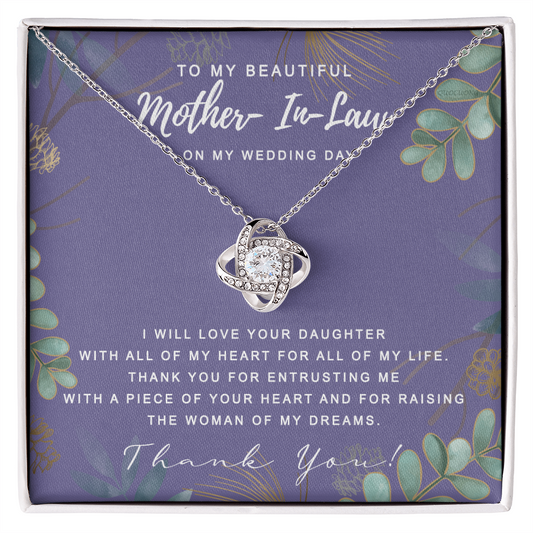 Wedding Day Necklace Gift For Mother In Law, To My Beautiful Mother In Law Love Knot Necklace From Daughter In Law, Thank You Necklace Gift For Mother From Daughter, Mother In Law On My Wedding Day