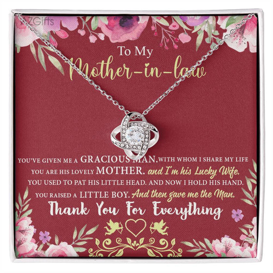 Gift For Mother In Law Necklace, To My Mother In Law Gift Necklace, Mom Love Knot Necklace, Gift To Mother In Law Necklace For Beautiful Mom Jewelry, Mother In Law Beautiful Mom Jewelry For Women