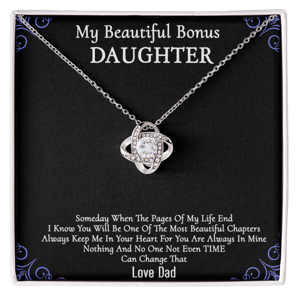 To My Beautiful Bonus Daughter Gift Necklace From Parent to Daughter Gift Necklace Pendant, Bonus Daughter Love Knot With Message Card & Gift Box On Birthday Christmas Anniversary Graduation Gift
