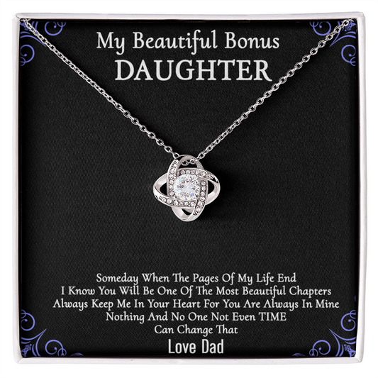 To My Beautiful Bonus Daughter Gift Necklace From Parent to Daughter Gift Necklace Pendant, Bonus Daughter Love Knot With Message Card & Gift Box On Birthday Christmas Anniversary Graduation Gift