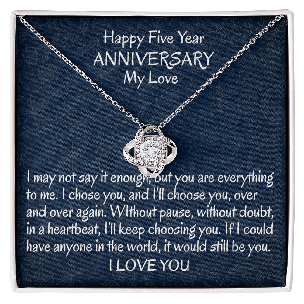 5 Year Gift Anniversary Necklace, To My Wife Necklace From Husband, Wife Love Knot Necklace From Men, Jewelry Gift For Women, Happy Five Year Gift Necklace, Soulmate Gift Love Knot Pendant My Love