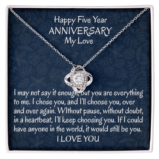 5 Year Gift Anniversary Necklace, To My Wife Necklace From Husband, Wife Love Knot Necklace From Men, Jewelry Gift For Women, Happy Five Year Gift Necklace, Soulmate Gift Love Knot Pendant My Love