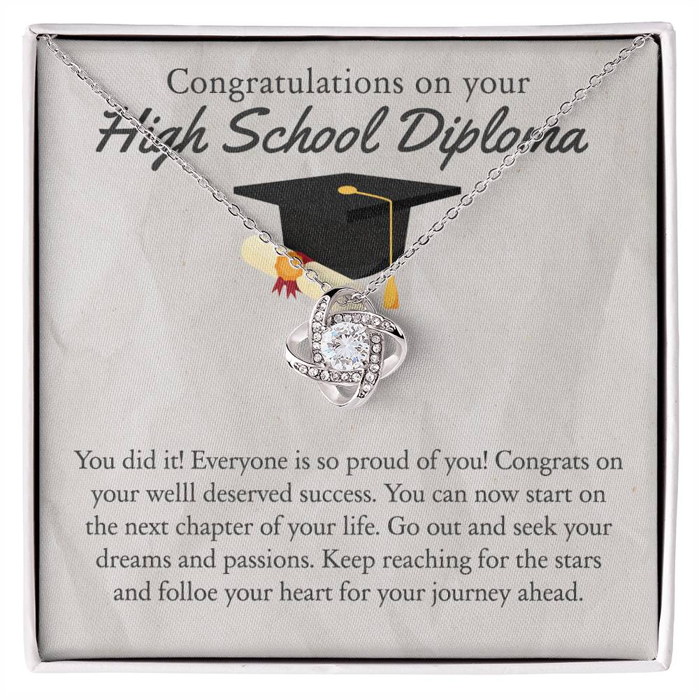 High School Diploma Gift Necklace, High School Diploma Graduation Love Knot Necklace, Grad Gift Jewelry For Her, Knot Pendant Gift On Phd Graduation Gift Graduating Class Of 2026 Graduation Gift