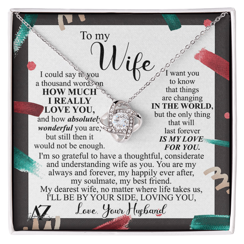 Christmas Gift Necklace for Wife Present, Husband Wife Gift Necklace, To My Wife Necklace Gift from Husband, Love Knot Necklace Gift On Xmas Gift, Valentine's Day Long Distance Necklace for Wife