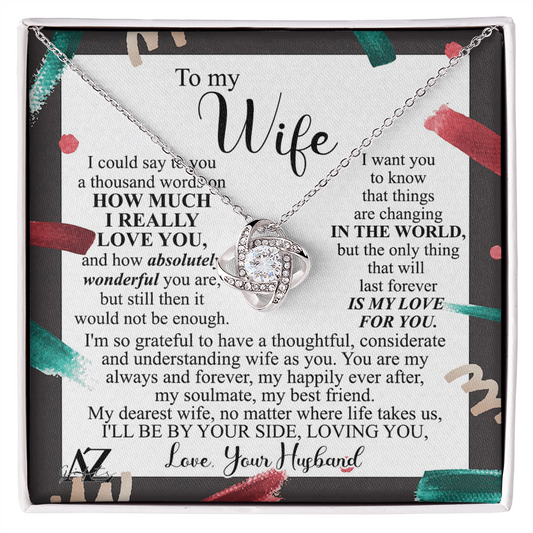 Christmas Gift Necklace for Wife Present, Husband Wife Gift Necklace, To My Wife Necklace Gift from Husband, Love Knot Necklace Gift On Xmas Gift, Valentine's Day Long Distance Necklace for Wife