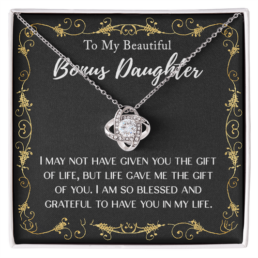 Personalized Gift Necklace For Daughter - To My Beautiful Bonus Daughter Love Knot Necklace From Mom And Dad, Step daughter Gift Necklace, Pendant Jewelry Gift For Girls, Little Girls