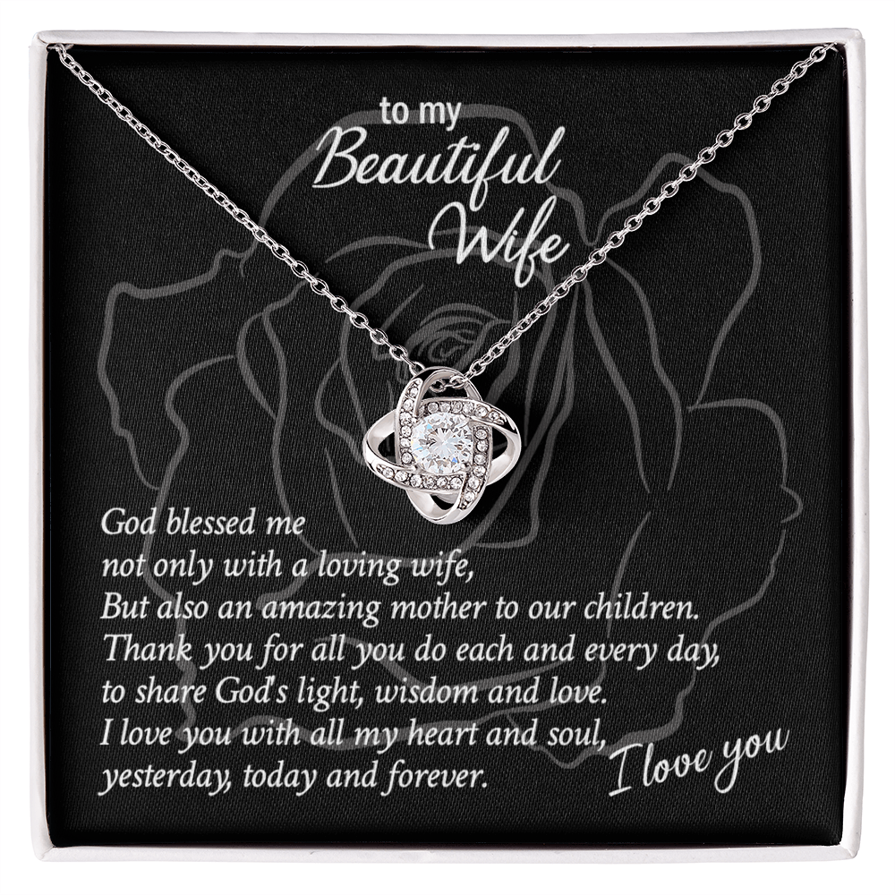 Beautiful Wife Gift Necklace, Loving Wife Love Knot Pendant - To My Beautiful Wife Necklace From Husband, Jewelry Gift For Women, Soulmate Gift Necklace, Wife Pendant Gift On Anniversary, Christmas