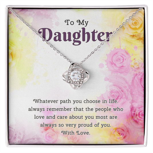 To My Daughter Love Knot Necklace From Paren, Flower Daughter Gift Necklace, Mother And Daughter Love Knot Necklace, Daughter Gift Necklace From Father, Mother To Daughter Jewelry Gift For Girls