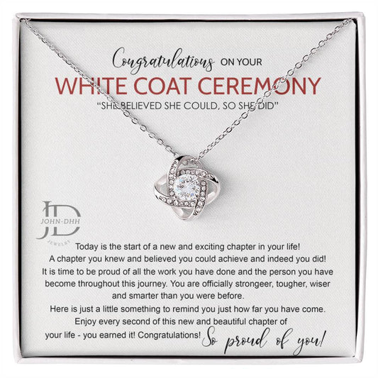 AZGifts White Coat Ceremony Gift Necklace, Chiropractor White Coat Ceremony, New Doctor Gift, Gifts For for Girl, Daughter With Message Card and Gift Box Necklace Love Knot Necklace JOHN-DHH