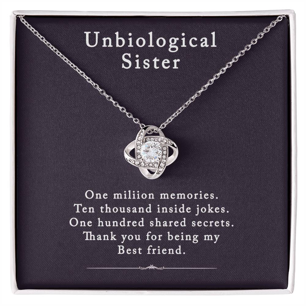 Unbiological Sister Love Knot Necklace, Bonus Sister Gift Necklace, Sister in Law Love Knot Pendant From Brother Sterling Silver Rhinestone Knot Necklace for Sister Birthday Gifts from Sister